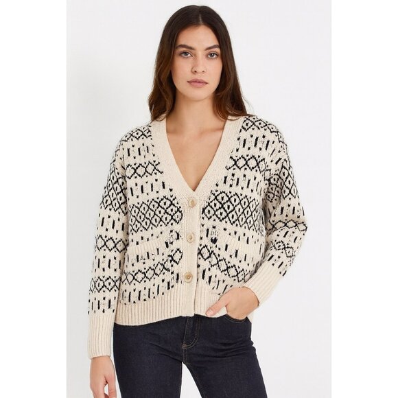 New Dex Room 34 Ivory Black Size Small Oversized Cardigan Chunky Grandpa Sweater - Picture 1 of 9